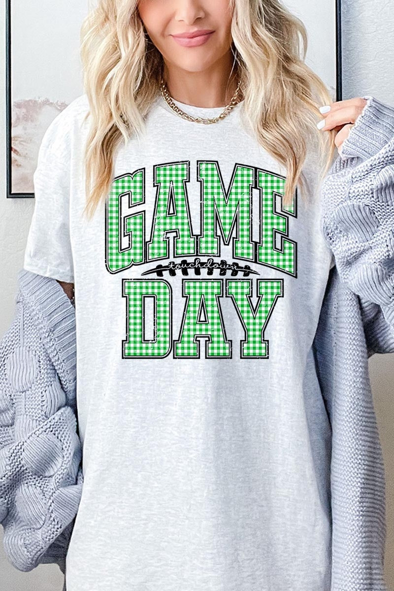5000-E3128 Green Gingham Game Day Graphic Heavy Cotton Tee $9