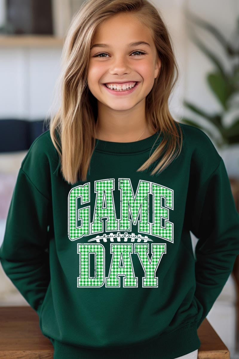 UL180B-E3128Z Green Gingham Game Day Kids Graphic Sweatshirt $20