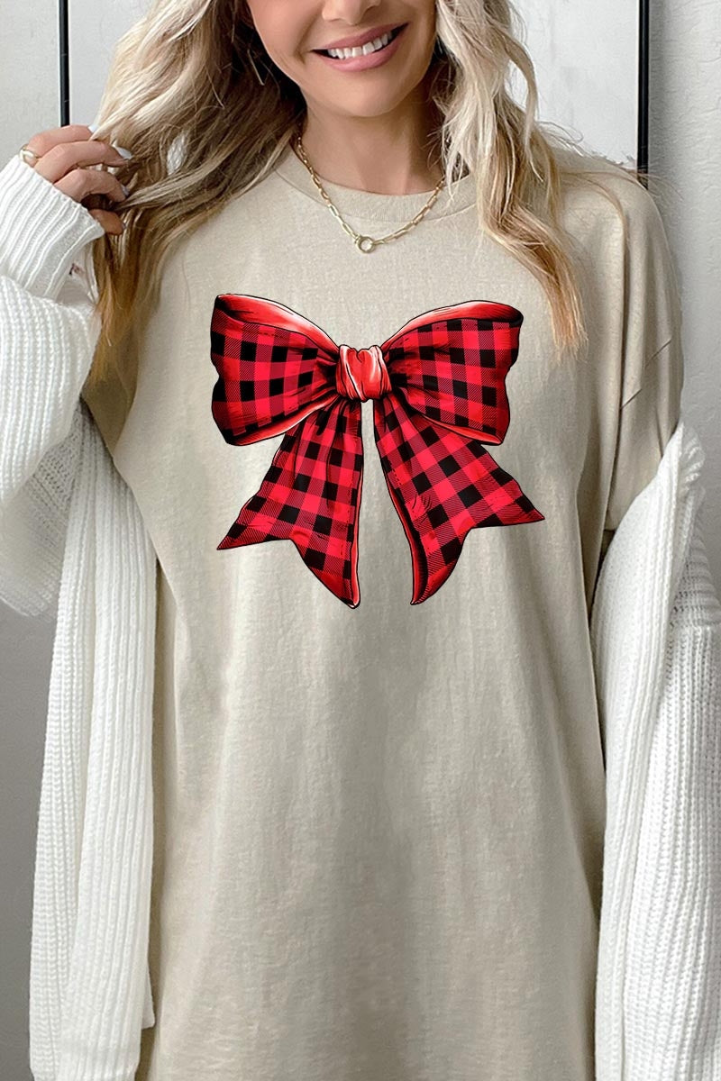 5000P-E3198 Red Buffalo Plaid Bow Graphic Plus Heavy Cotton Tee $12.75