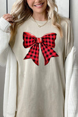 5000P-E3198 Red Buffalo Plaid Bow Graphic Plus Heavy Cotton Tee $12.75