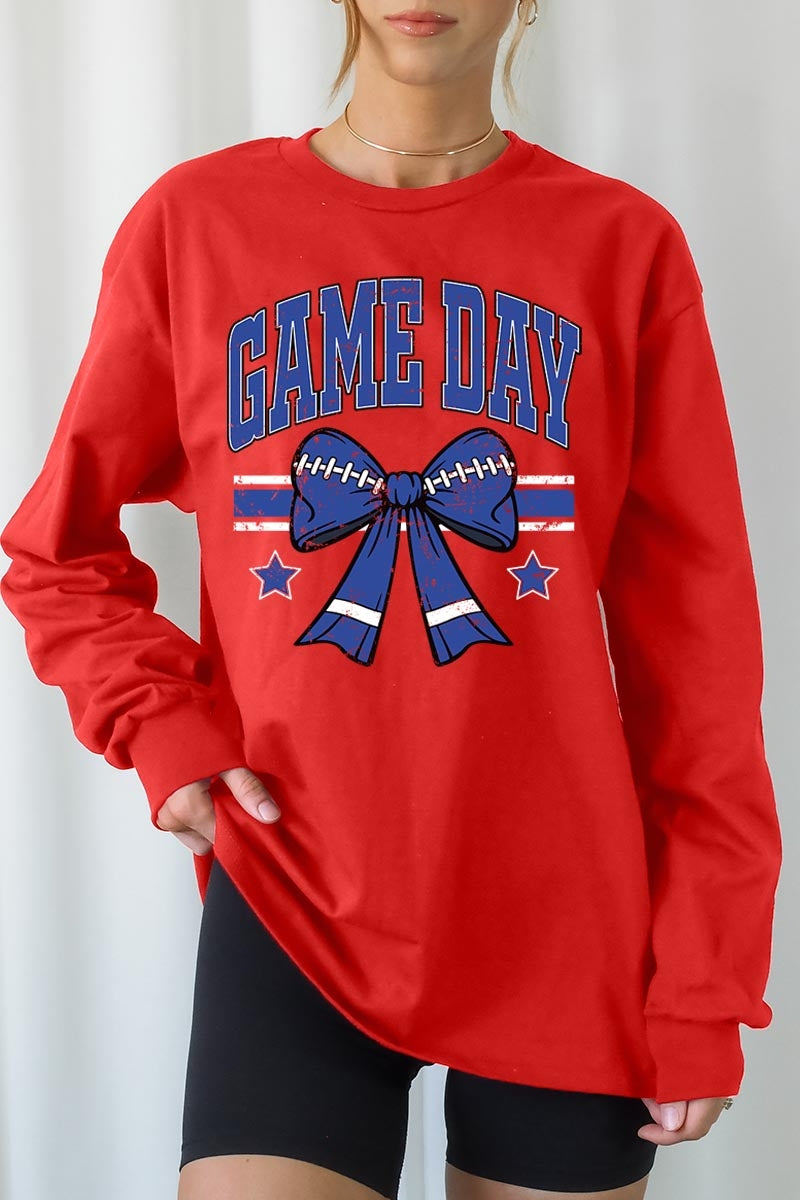UL240P-E3065 Blue Game Day Football Bow Plus Long Sleeve Tee $17