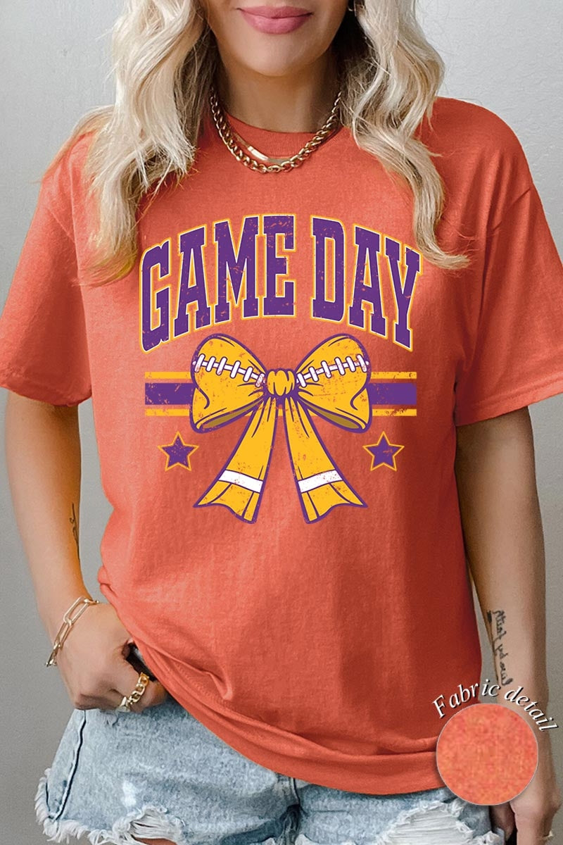 5000-E3063 Purple Football Bow Graphic Heavy Cotton Tee $9