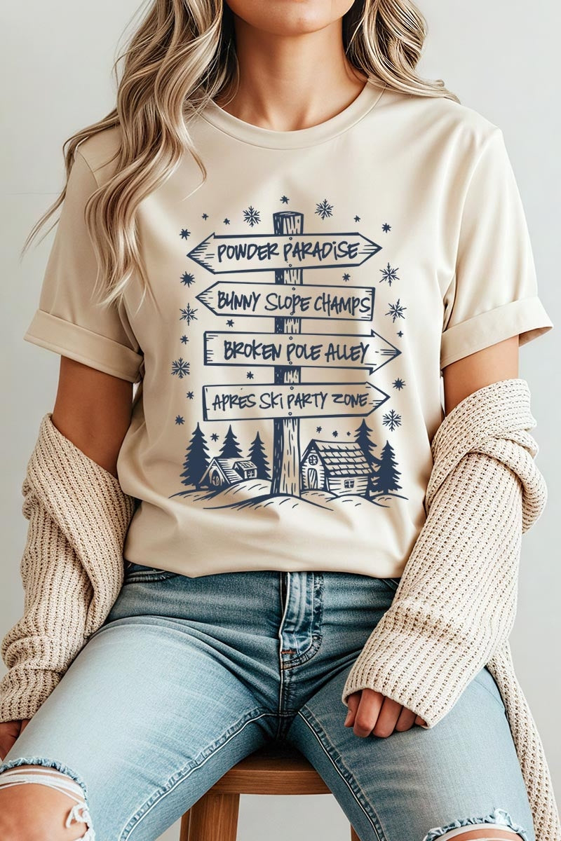 US3001P-E3189 Ski Lodge Signs Graphic Plus Tee $16