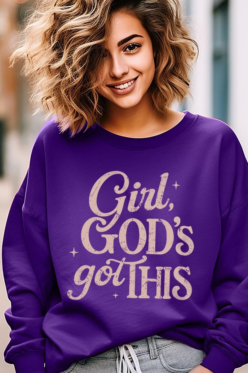 UL180-E3102 Girl, Godu2019s Got This Graphic Sweatshirt $20
