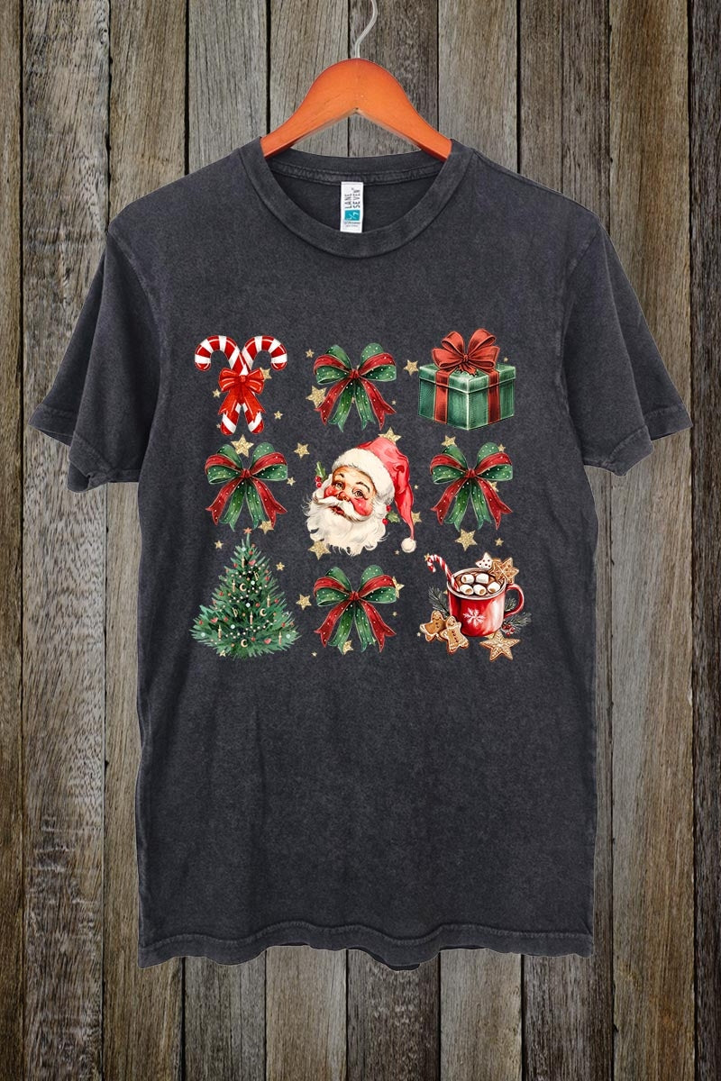 LS002-E3217 Santa Gifts & Bows Christmas Graphic Vintage Tee $15.5