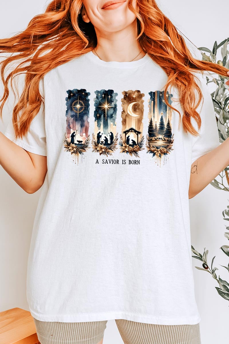 5000-E3204 Savior Is Born Nativity Graphic Heavy Cotton Tee $9