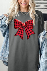 5000P-E3198 Red Buffalo Plaid Bow Graphic Plus Heavy Cotton Tee $12.75