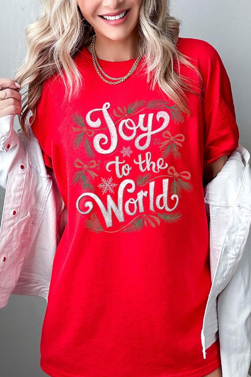 5000P-E3221 Joy to the World Christmas Graphic Plus Heavy Cotton Tee $12.75