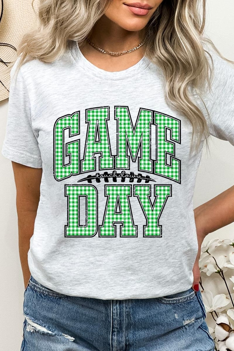US3001-E3128 Green Gingham Game Day Graphic Tee $12.5