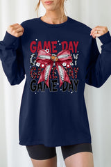 UL240P-E3093 Red Silver Football Bow Plus Long Sleeve Tee $17