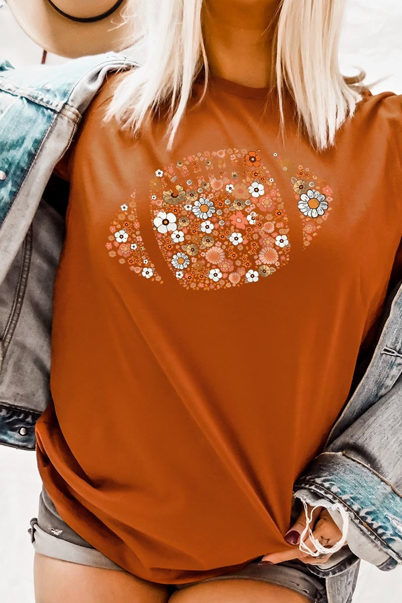 US3001P-E3133 Floral Football Graphic Plus Tee $16