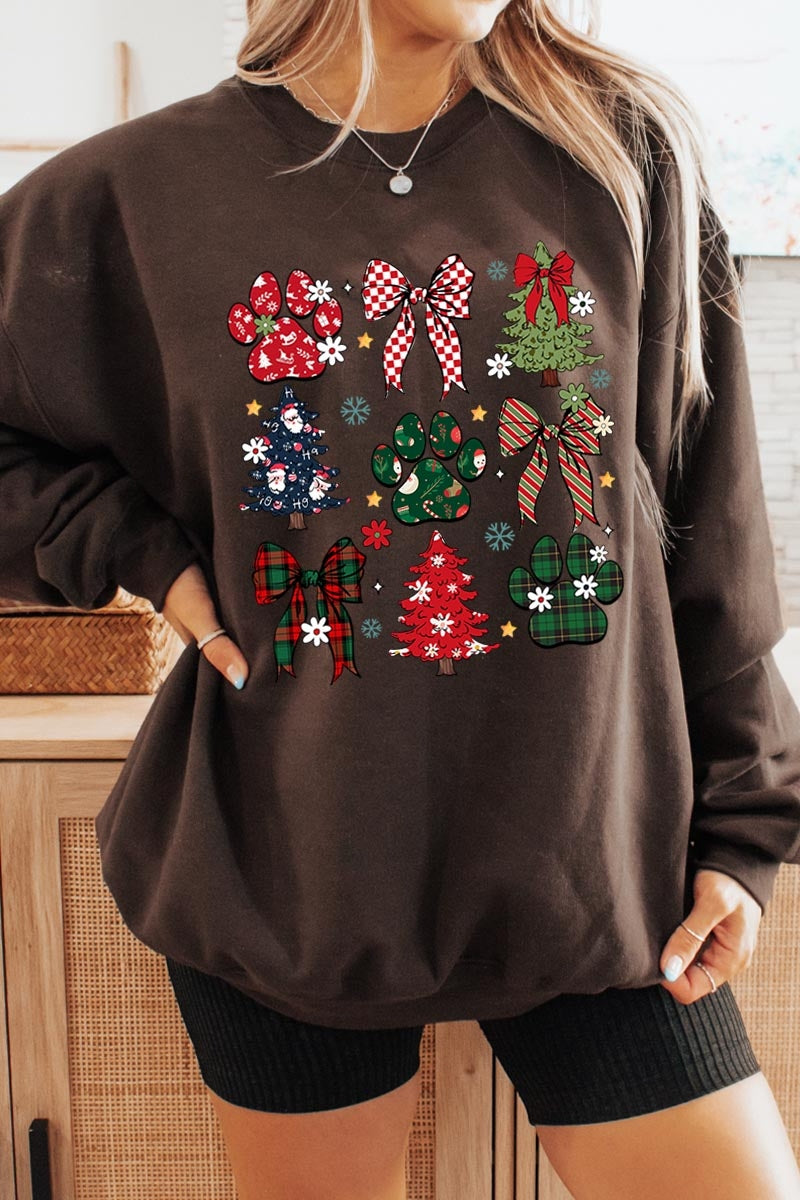 UL180-E3195 Christmas Bow Paw Graphic Sweatshirt $20