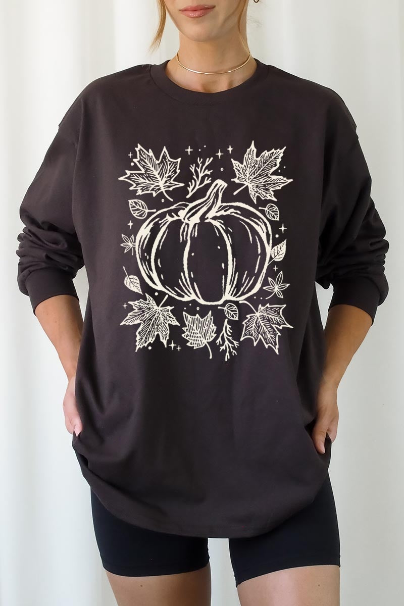UL240P-E3162 Fall Pumpkin Graphic Plus Long Sleeve Tee $17