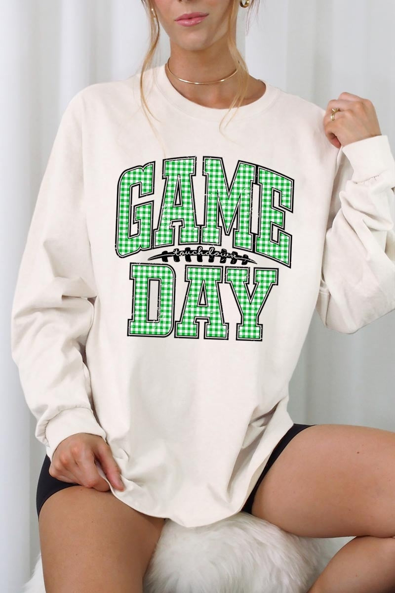 UL240P-E3128 Green Gingham Game Day Plus Long Sleeve Tee $17