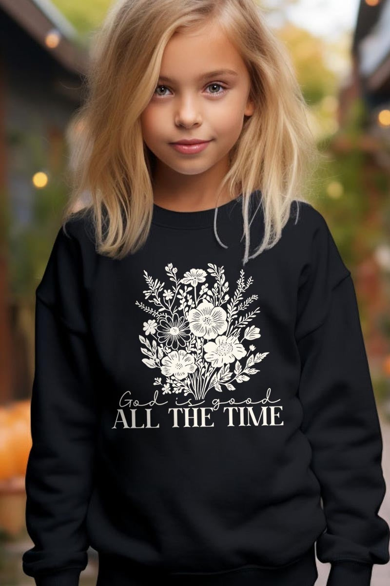 UL180B-E3116Z God Is Good Floral Kids Graphic Sweatshirt $20