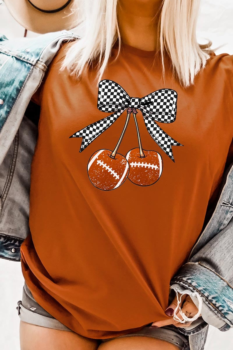 US3001-E3055 Football Cherries Graphic Tee $12.5