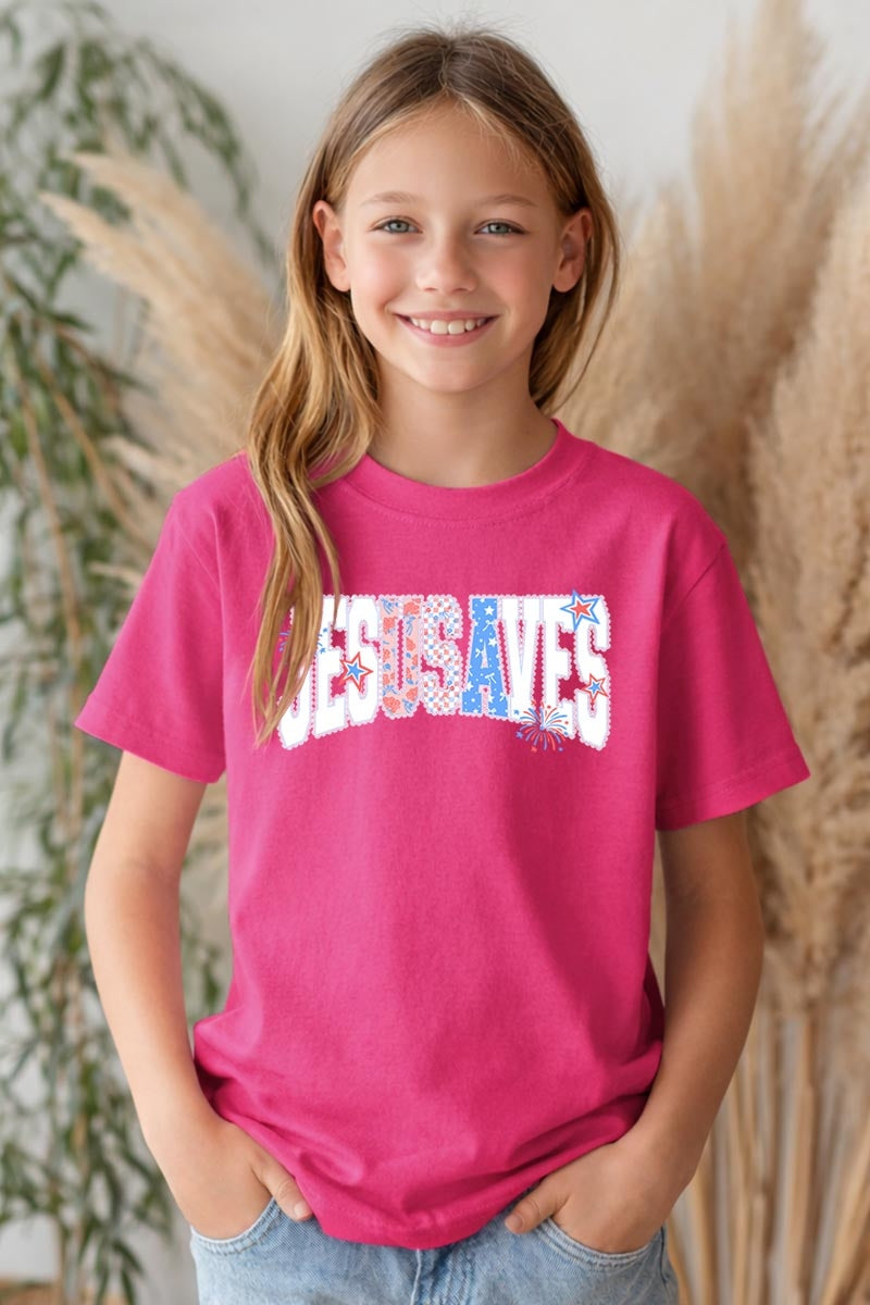 5000B-E3483Z Jesus Saves Patriotic Kids Graphic Heavy Cotton Tee $8.5