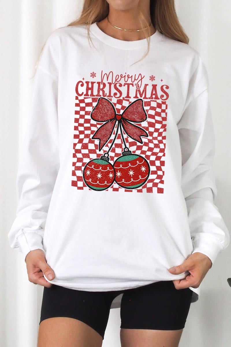 UL240-E3196 Cherry Ornament Christmas Graphic Long Sleeve Tee $13.75