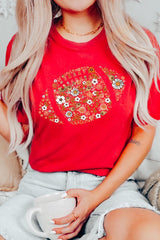 US3001-E3133 Floral Football Graphic Tee $12.5