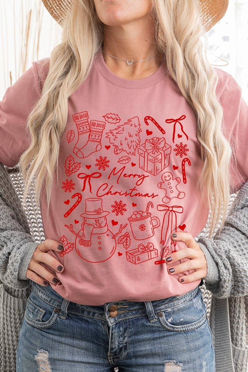 US3001P-E3181 Christmas Doodle Graphic Plus Tee $16