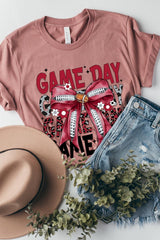 US3001P-E3093 Red Silver Football Game Day Bow Graphic Plus Tee $16