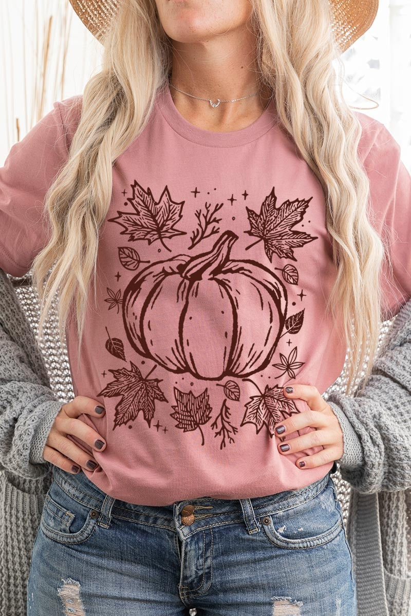 US3001P-E3162 Fall Pumpkin Graphic Plus Tee $16