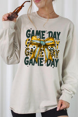 UL240-E3090 Yellow Football Game Day Bow Long Sleeve Tee $13.75