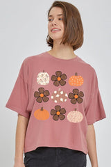 CTS-E3117 Pumpkins & Flowers Fall Graphic Relaxed Crop Top $11