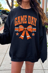 UL180-E3064 Orange Game Day Football Bow Graphic Sweatshirt $20