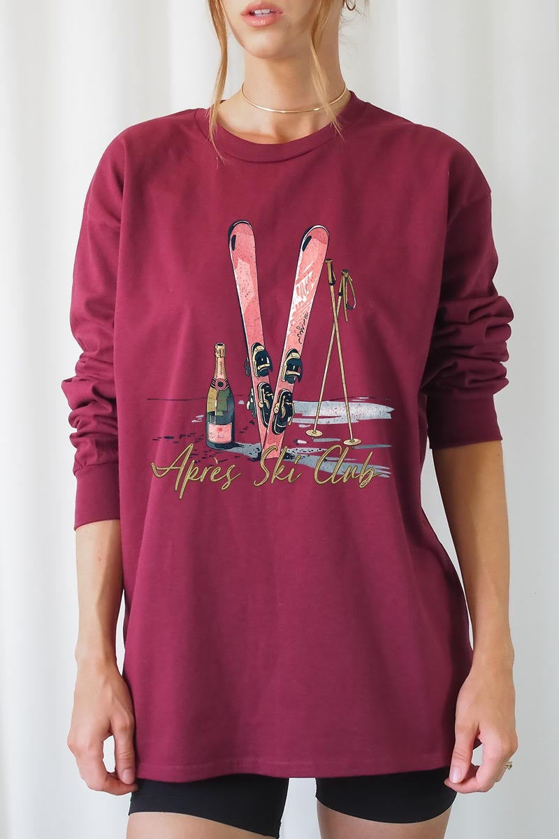 UL240-E3187 Apres Ski Club Graphic Long Sleeve Tee $13.75