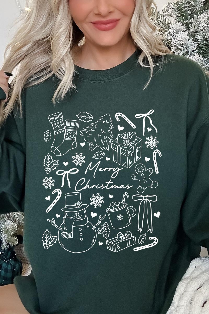 UL180-E3181 Christmas Doodle Graphic Sweatshirt $20