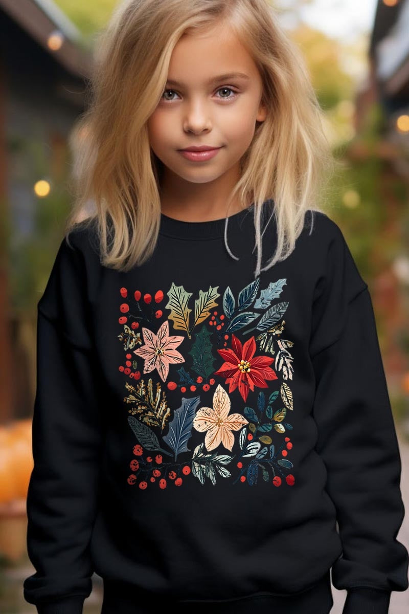 UL180B-E3186Z Floral Christmas Kids Graphic Sweatshirt $20