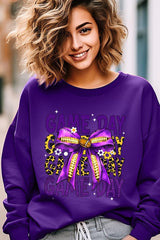 UL180P-E3092 Purple Yellow Football GameDay Bow Plus Sweatshirt $25