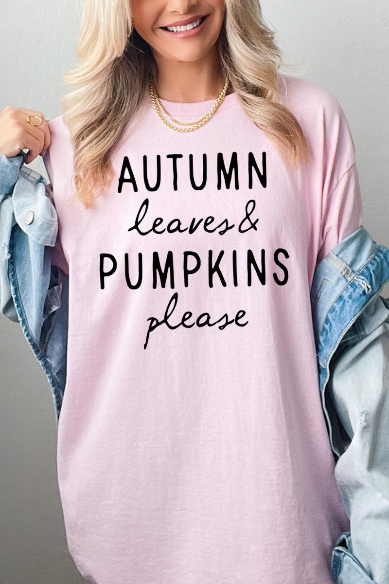 5000-E3158 Autumn Leaves Pumpkins Graphic Heavy Cotton Tee $9