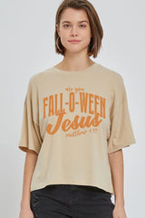 CTS-E3143 Are You Fall O Ween Jesus Graphic Relaxed Crop Top $11