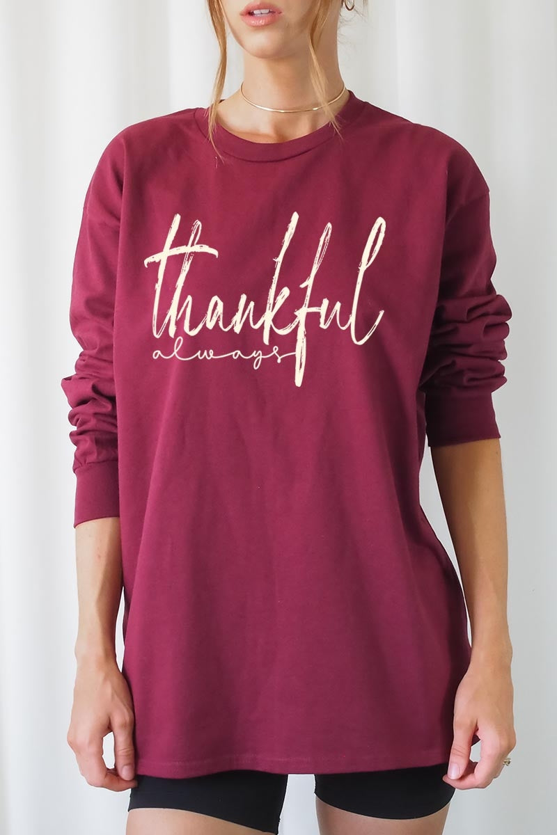 UL240-E3170 Thankful Graphic Long Sleeve Tee $13.75