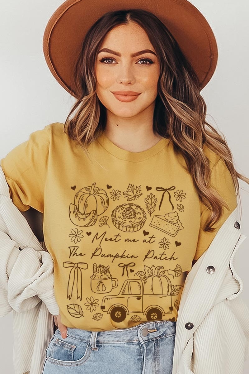 US3001P-E3163 Pumpkin Patch Doodle Graphic Plus Tee $16