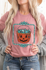 US3001-E3140 Halloween turquoise pumpkin Graphic Tee $12.5