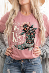 US3001-E3100 Wild West Cowgirl Boot Graphic Tee $12.5