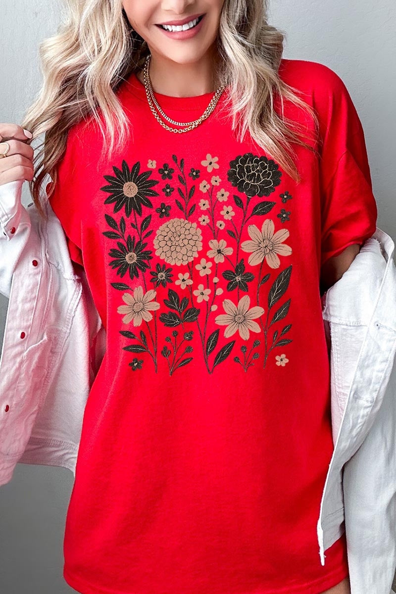 5000-E3178 Fall Floral Garden Graphic Heavy Cotton Tee $9