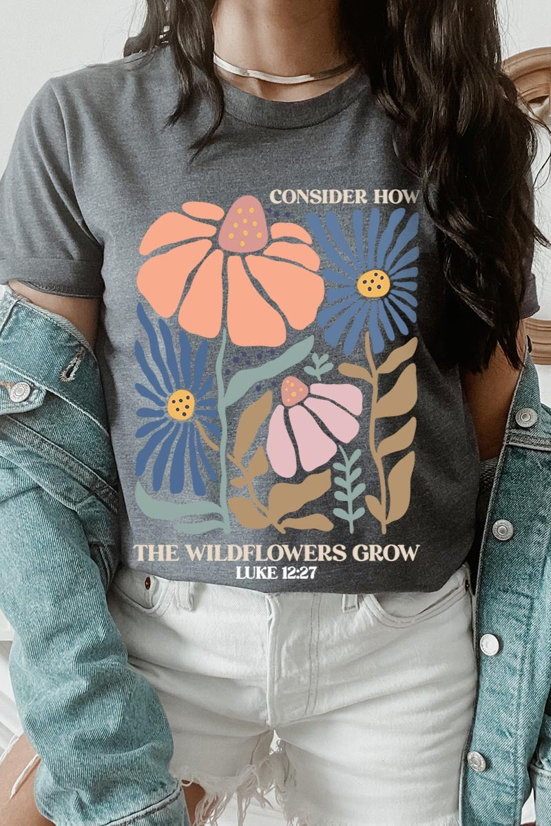 US3001P-E3067 Consider the Wildflowers Graphic Plus Tee $16
