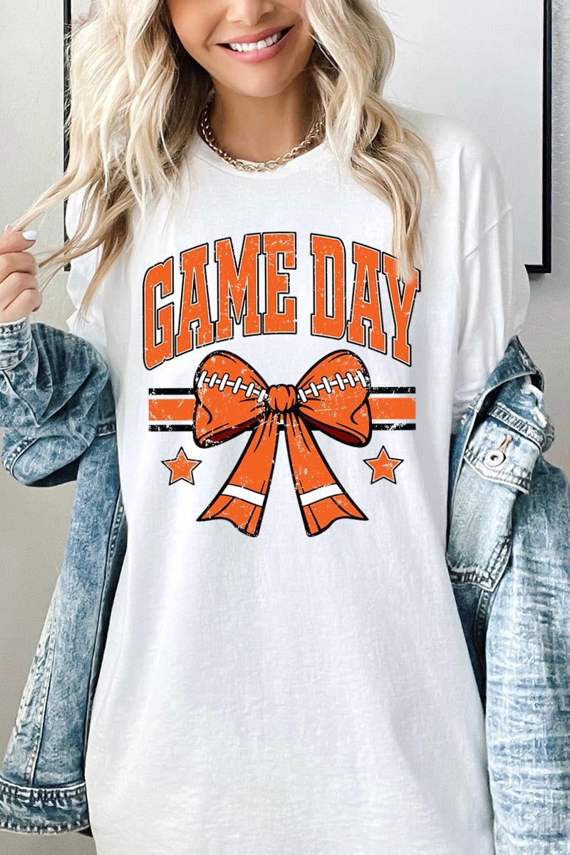 5000P-E3064 Orange Football Bow Graphic Plus Heavy Cotton Tee $12.75