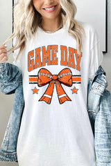 5000-E3064 Orange Football Bow Graphic Heavy Cotton Tee $9