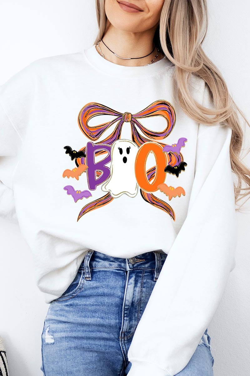 UL180-E3120 Boo Brushstroke Bow Graphic Sweatshirt $20