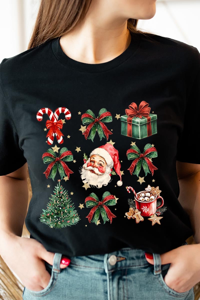 US3001P-E3217 Santa Gifts & Bows Christmas Graphic Plus Tee $16
