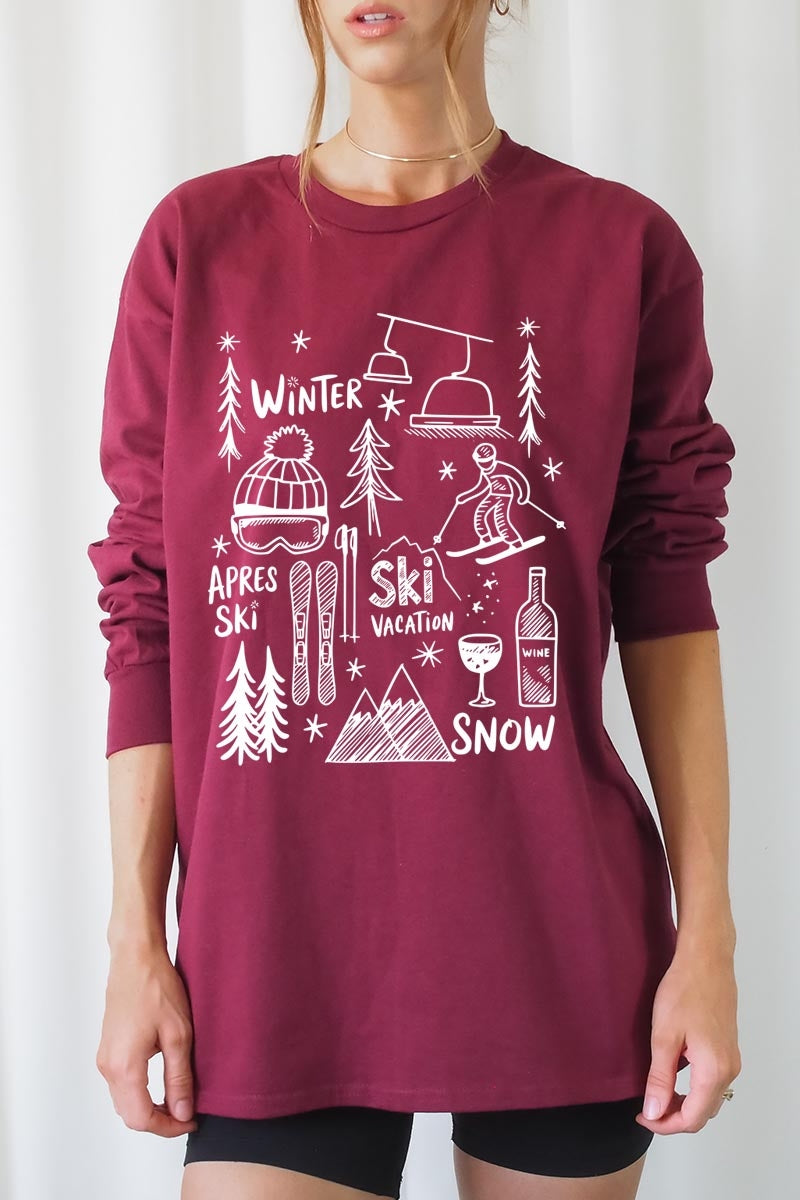 UL240P-E3188 Ski Doodle Graphic Plus Long Sleeve Tee $17