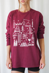 UL240-E3188 Ski Doodle Graphic Long Sleeve Tee $13.75