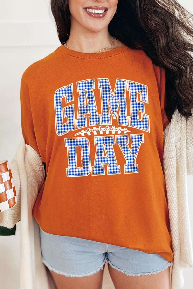5000P-E3130 Blue Gingham Game Day Plus Heavy Cotton Tee $12.75