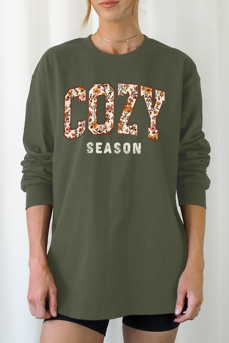 UL240P-E3082 Cozy Season Graphic Plus Long Sleeve Tee $17