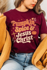 US3001P-E3164 Pumpkin Spice & Jesus Graphic Plus Tee $16